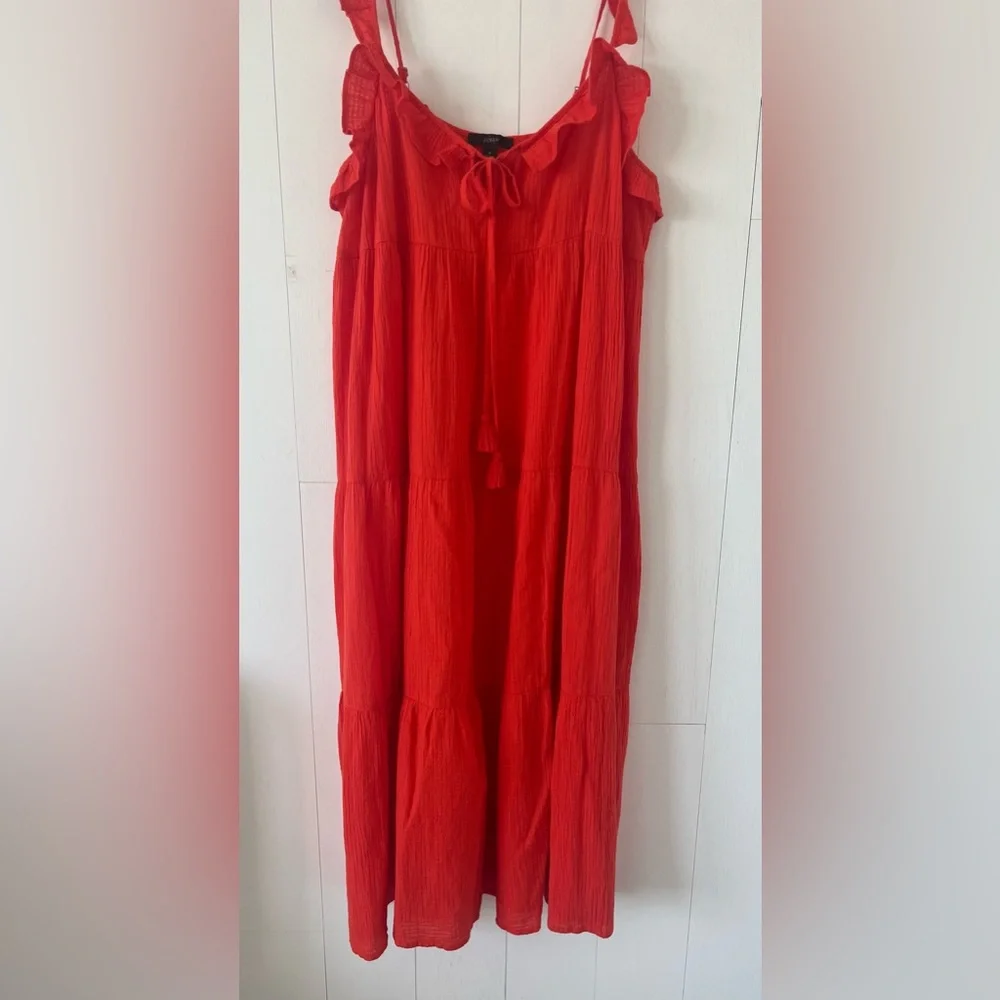 J. Crew Orange Tiered Ruffled Beach Maxi Dress Size Small - Picture 5 of 16